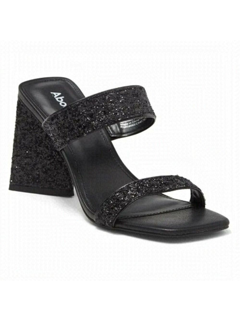 ABOUND "Carina" Block Triangle Heel Sandals Black Glitter Slides